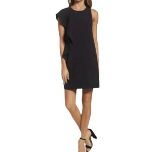 Chelsea28 Black Crepe Side Ruffle Sleeve Sheath Dress